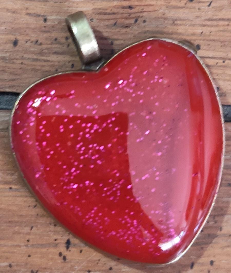 Red Glitter Heart Pendant for Shiny Things Lovers